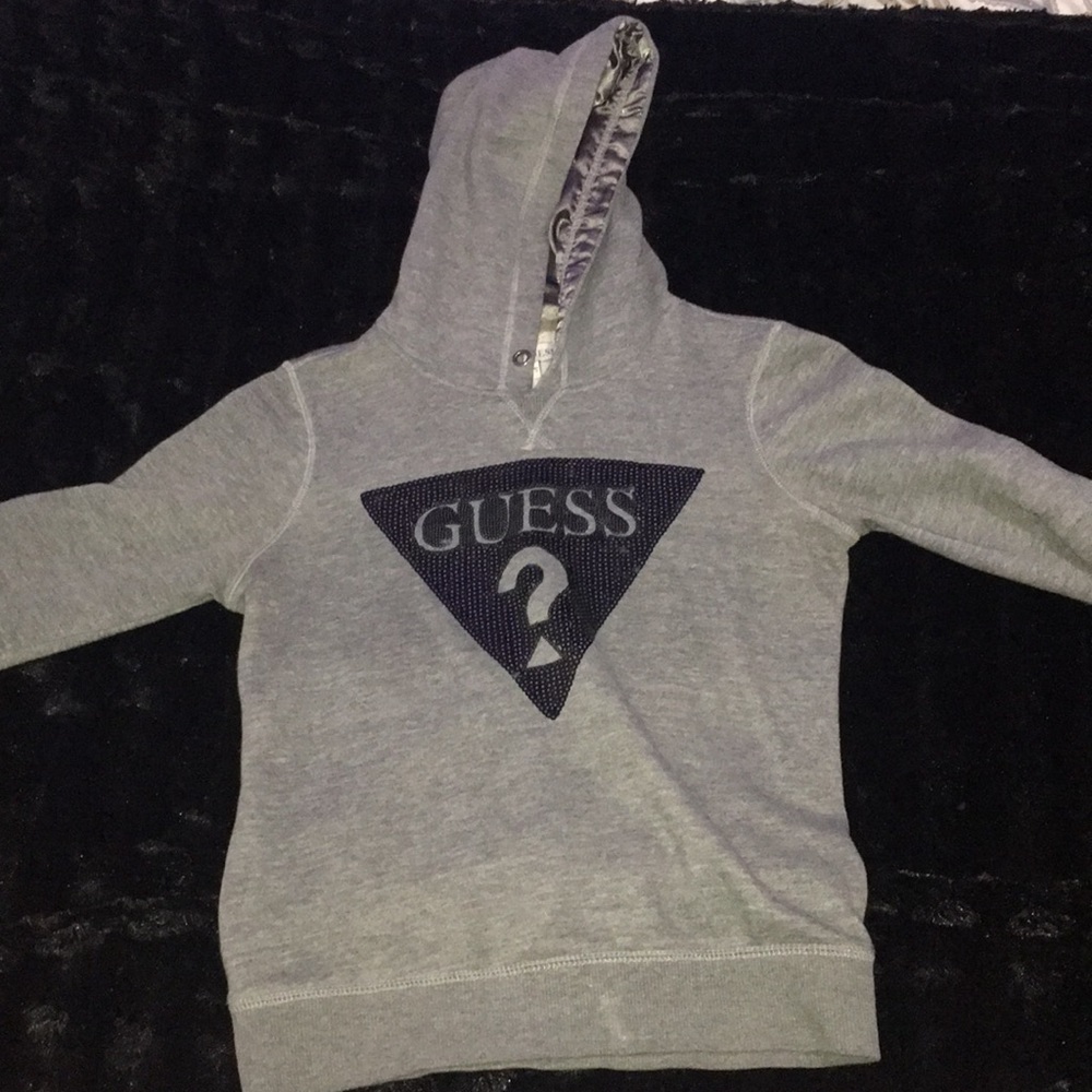 Gray Guess sweater with Sequins & a silk hoodie.